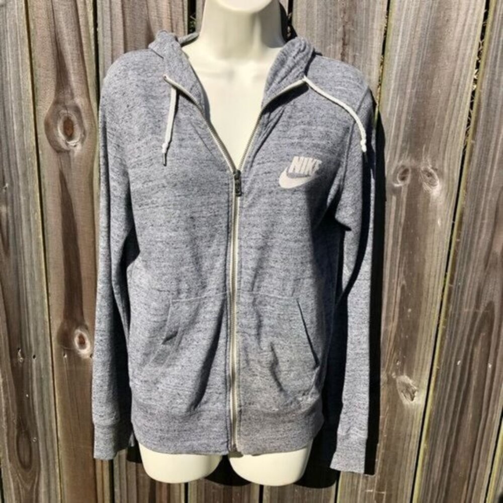 Nike Medium Gray Zip Jacket Athletic Sweatshirt Top Long Sleeve Hooded Hoodie